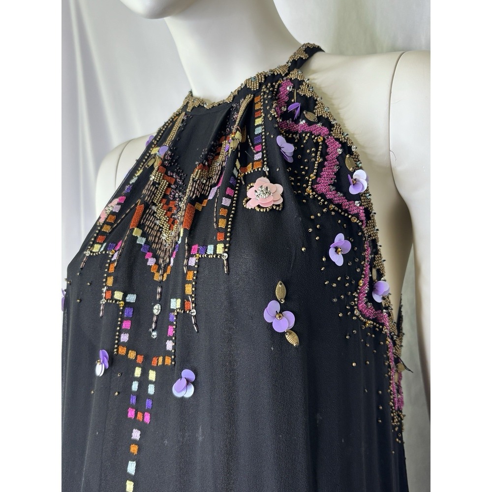RARE Matthew Williamson Black Silk Sequin And Beaded Embellished Halter Top - Picture 6 of 9